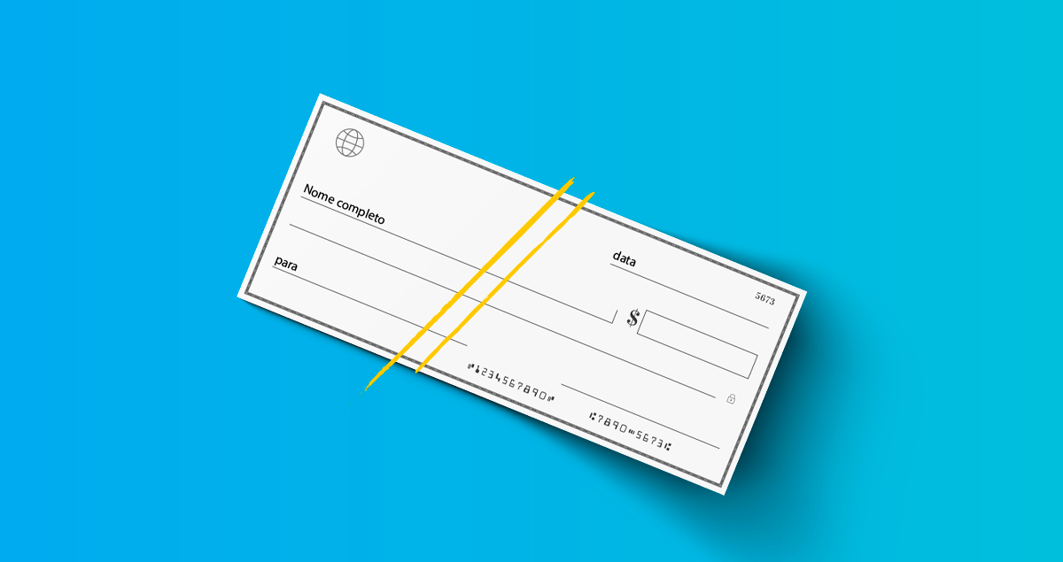 Imagem de cheque cruzado sobre fundo azul
