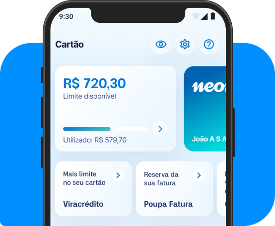 Celular mostrando tela com cartão de crédito Neon