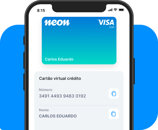 Tela de celular mostrando detalhes do cartão de crédito virtual Neon