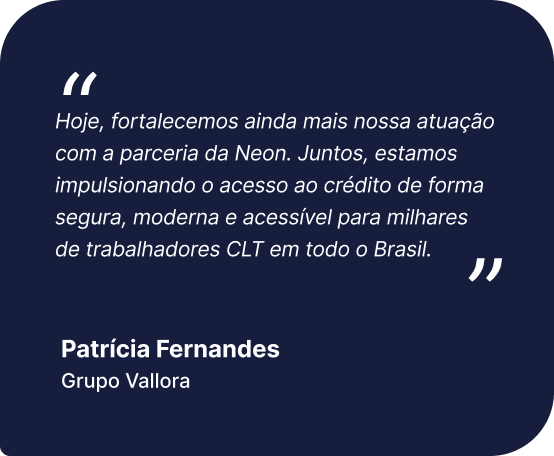 Depoimento da cliente Vanessa Martins sobre parceria Neon para crédito CLT acessível a trabalhadores em todo o Brasil