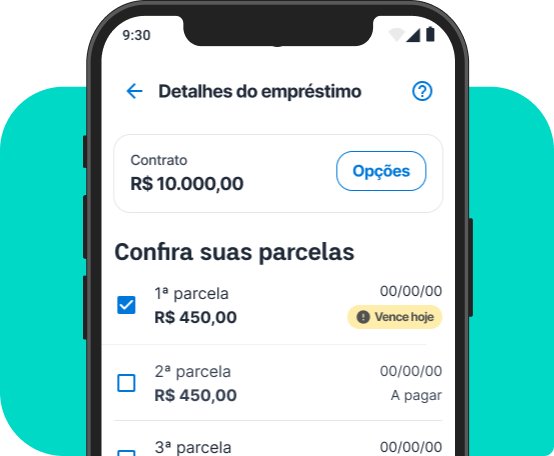 Tela do aplicativo de empréstimo pessoal Neon selecionando o número de parcelas e o valor de cada parcela